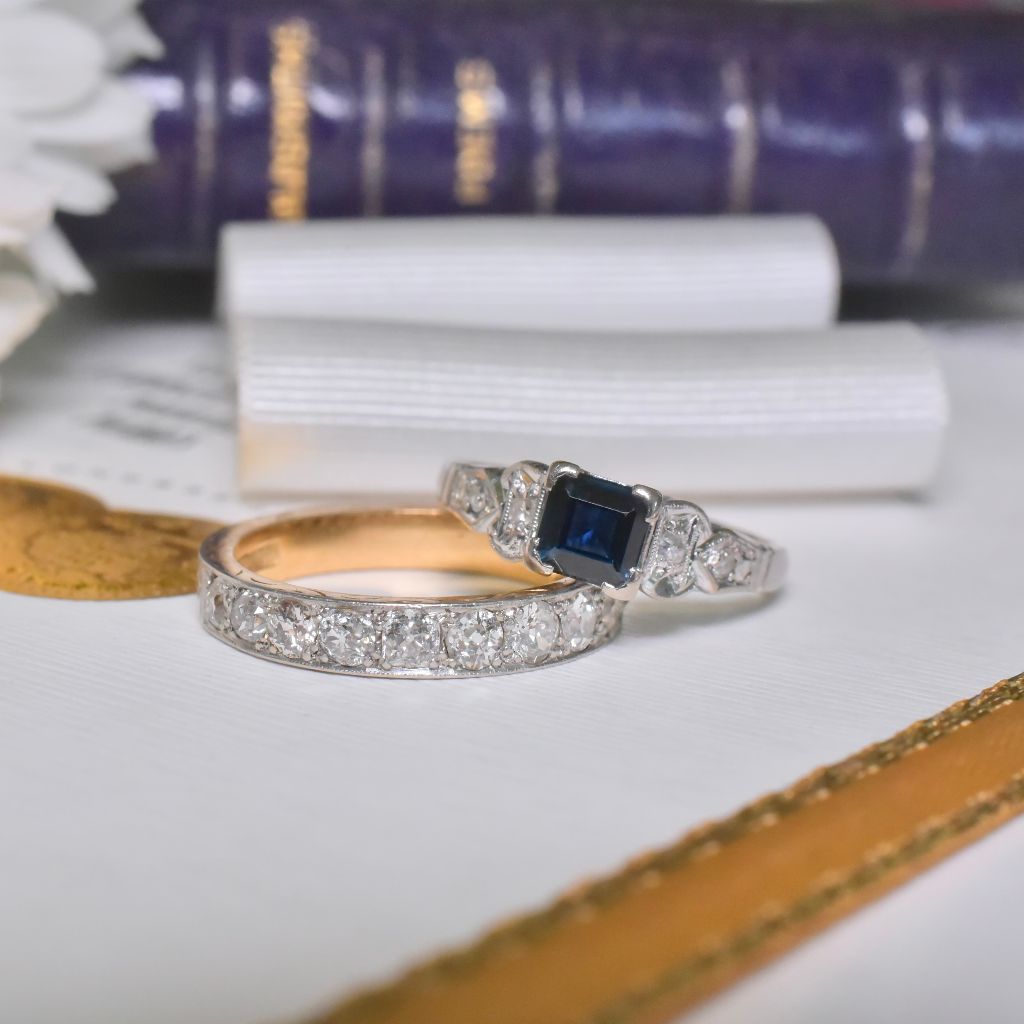 Vintage Australian 18ct White Gold Natural Sapphire And Diamond Ring