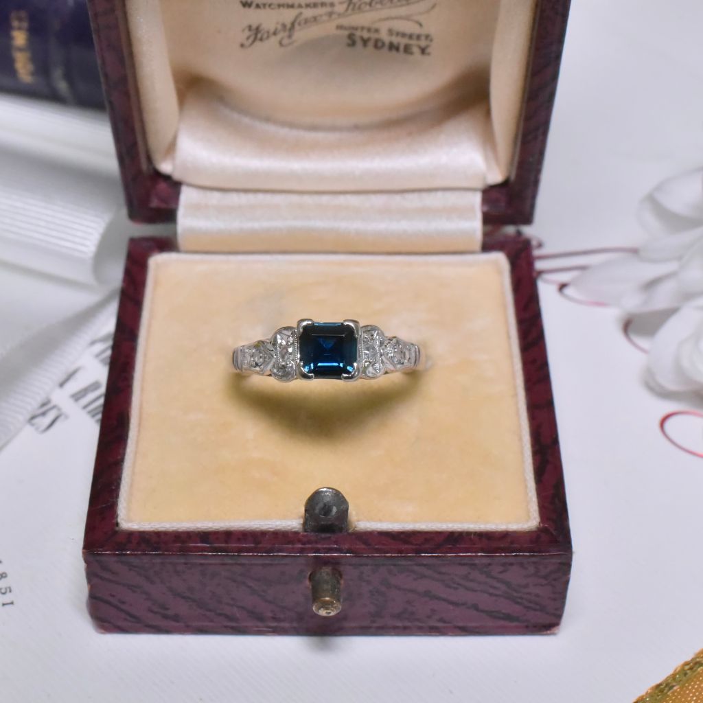 Vintage Australian 18ct White Gold Natural Sapphire And Diamond Ring