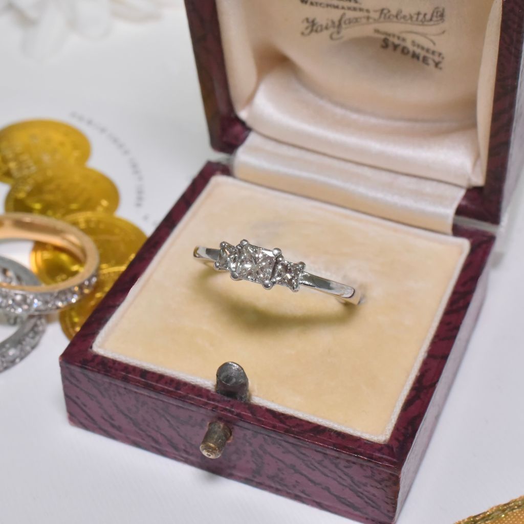 Modern Solid Platinum Princess-Cut Three Diamond Ring 0.63ct