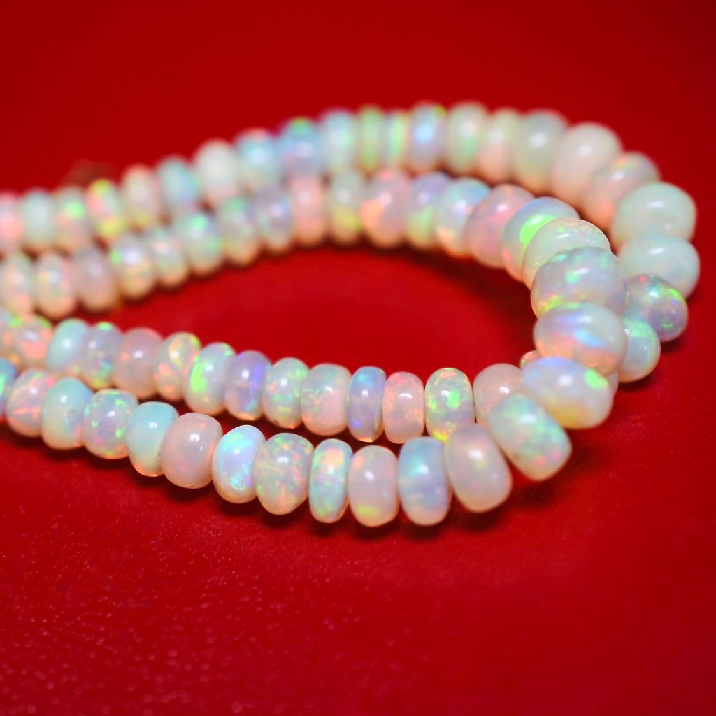 Vintage 18ct Gold And Diamond Ethiopian Opal Two Strand Necklace