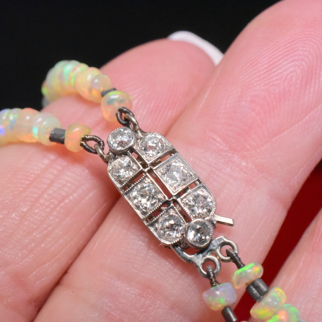 Vintage 18ct Gold And Diamond Ethiopian Opal Two Strand Necklace