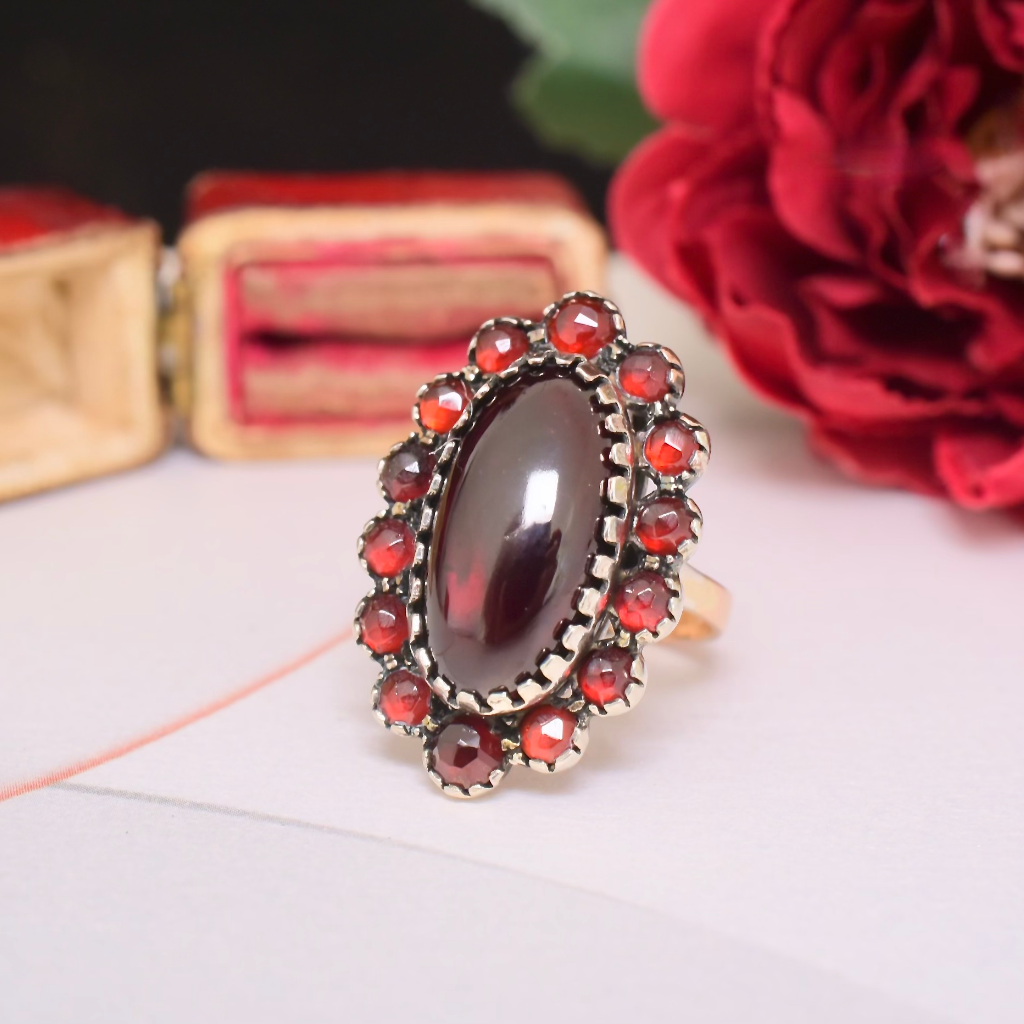 Vintage Early To Mid Century 14ct Gold And Silver Bohemian Garnet Ring