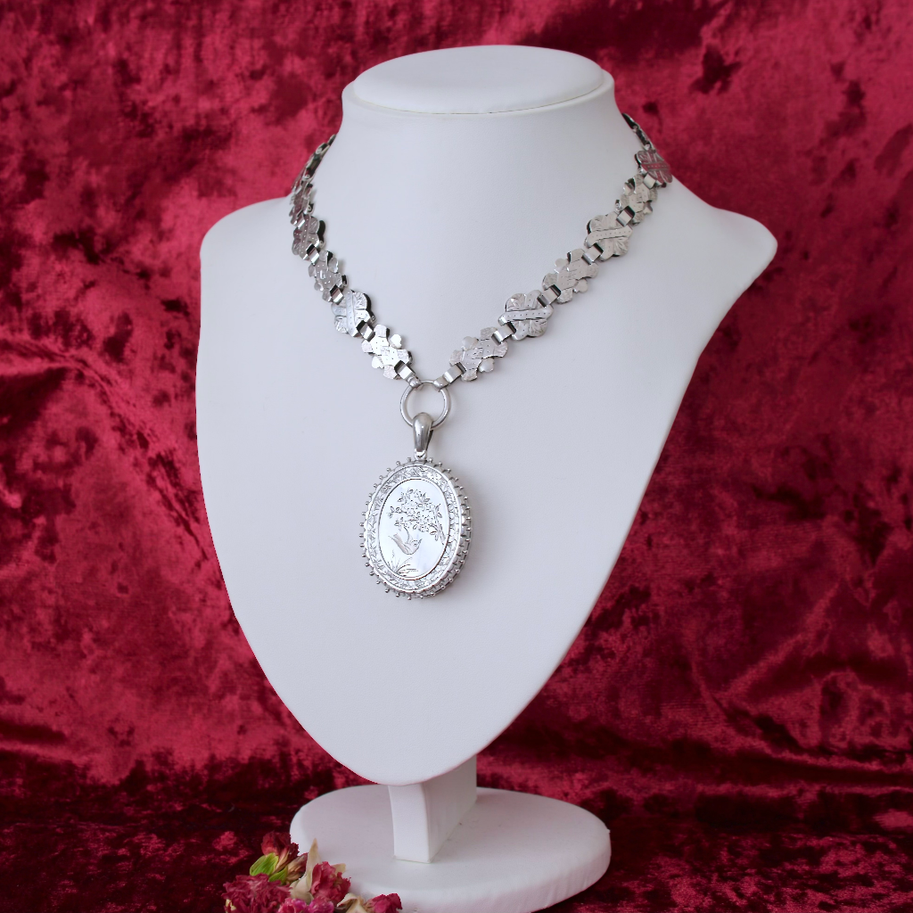 Victorian Sterling Silver Locket And Bookchain Hallmarked For 1881