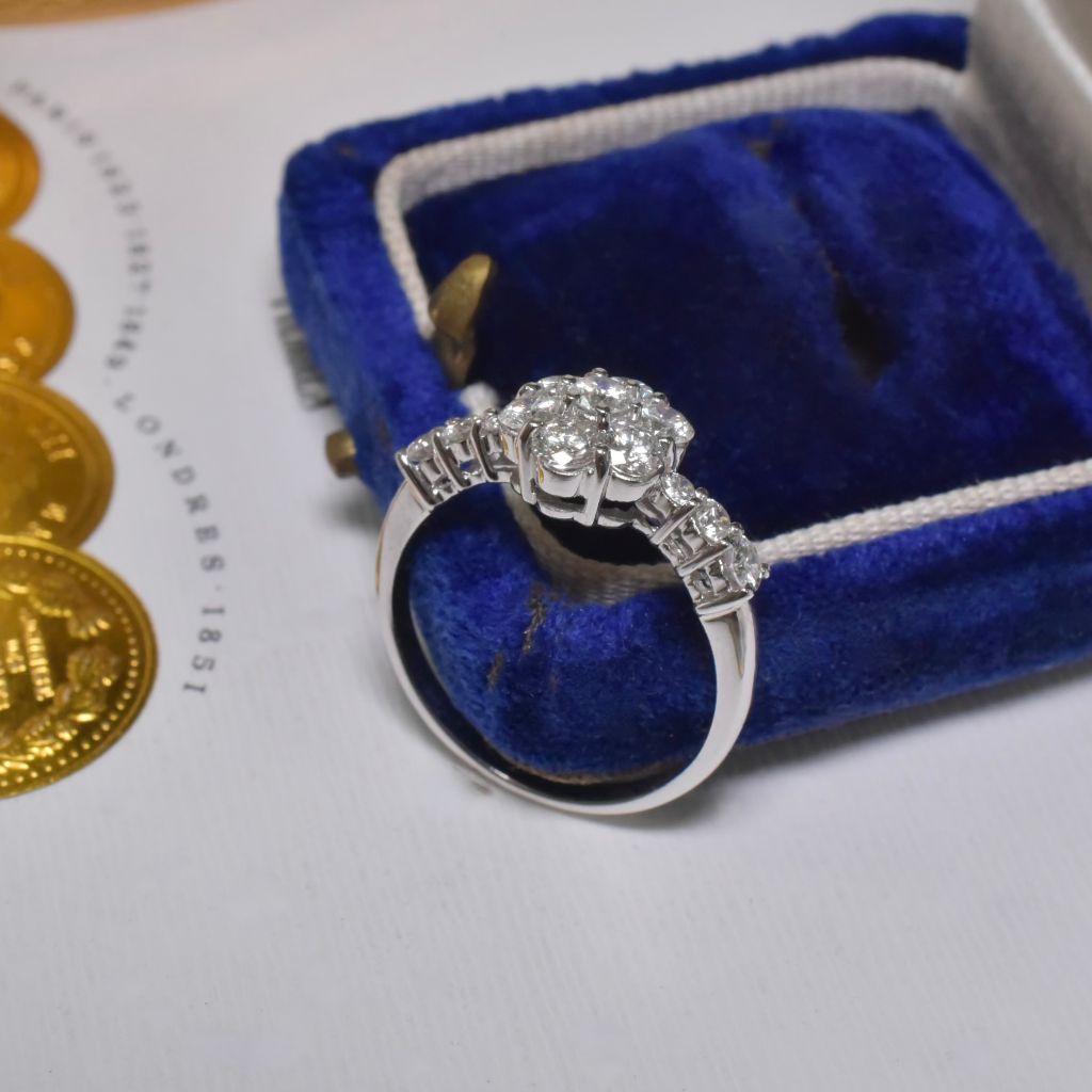 Contemporary 18ct White Gold And Diamond ‘Daisy’ Cluster Ring - 0.85ct