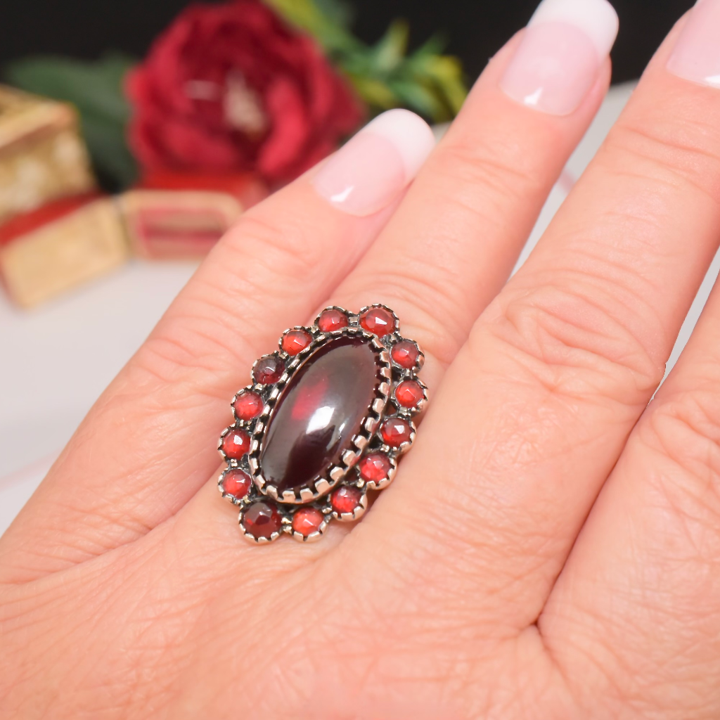 Vintage Early To Mid Century 14ct Gold And Silver Bohemian Garnet Ring