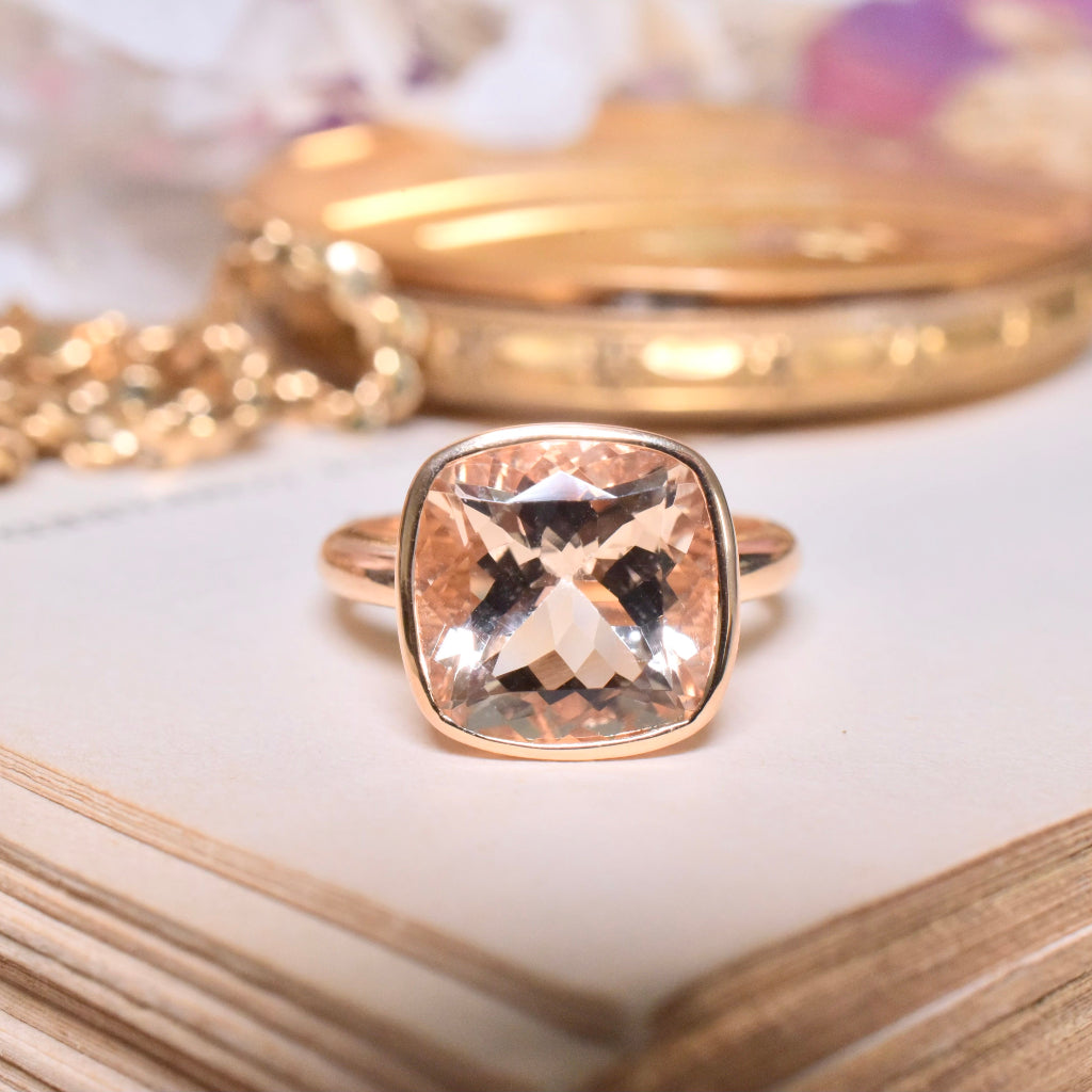 Modern 18ct Rose Gold Cushion-Cut Morganite Ring