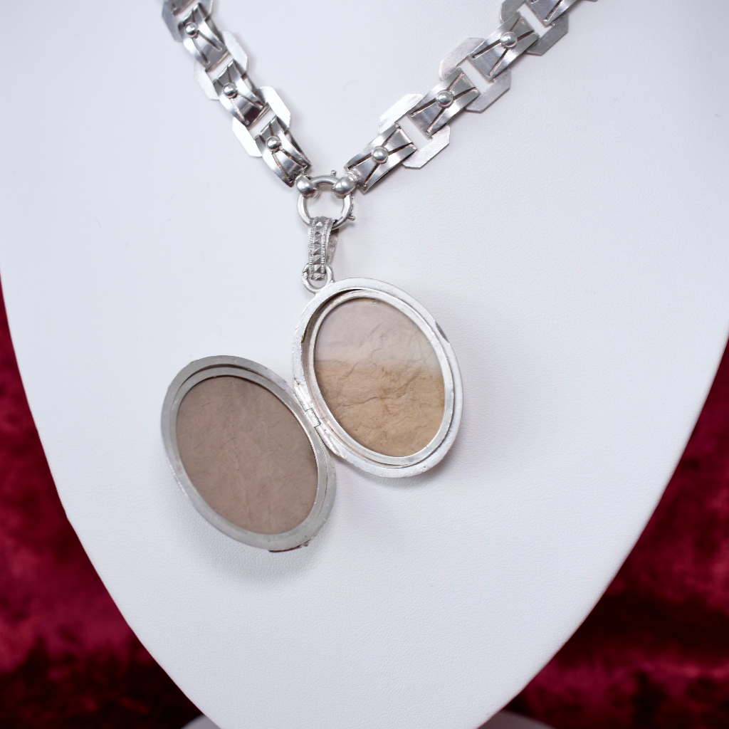 Victorian Sterling Silver Locket and Bookchain Collar Circa 1880-90