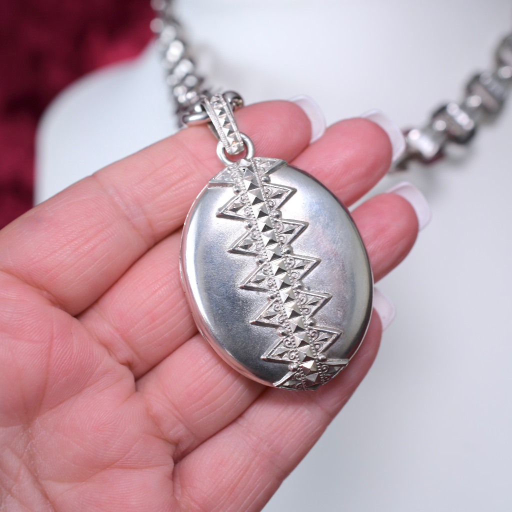 Victorian Sterling Silver Locket and Bookchain Collar Circa 1880-90