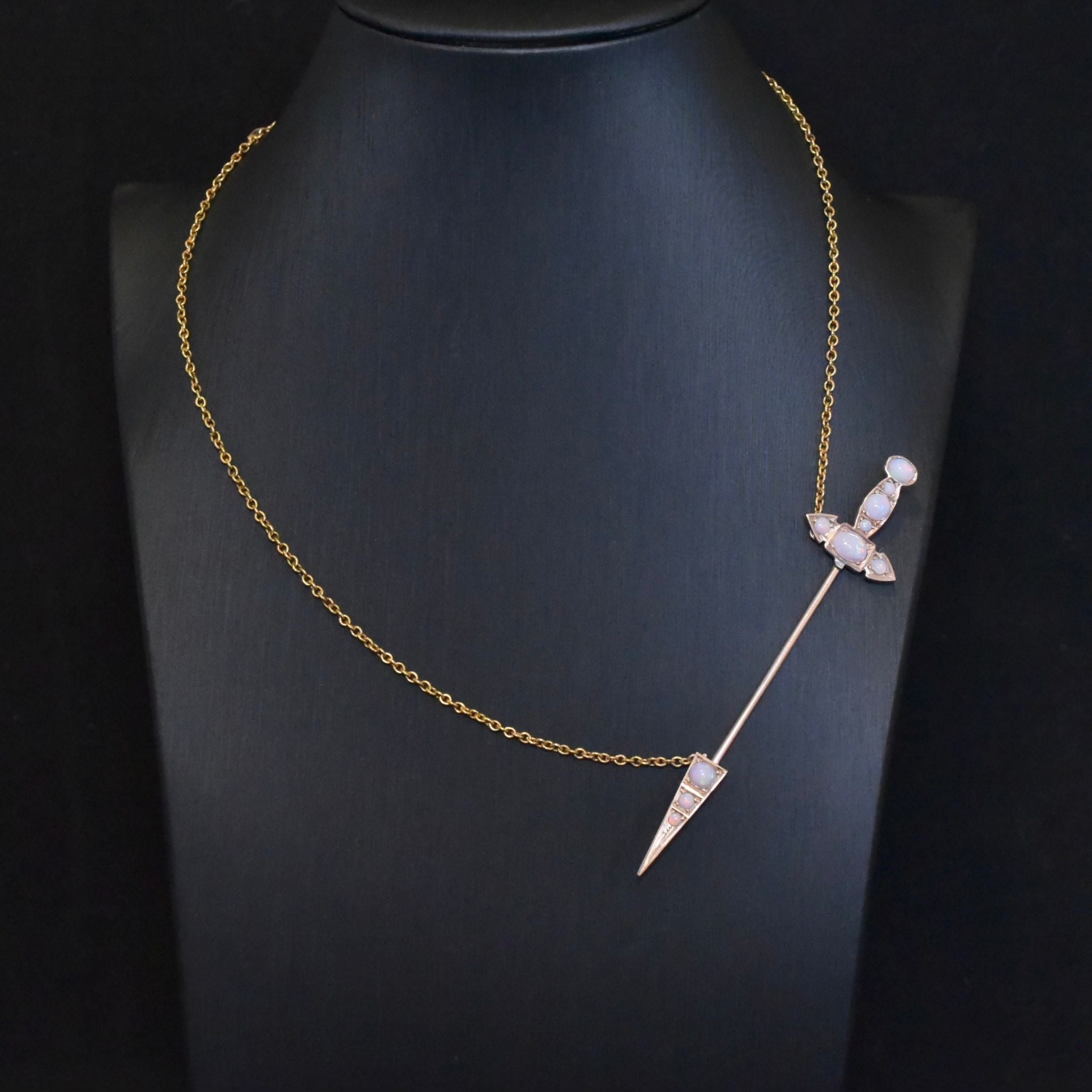 Superb Antique Australian 9ct Rose And Yellow Gold Solid White Opal ‘Jabot’ Pendant Necklace Circa 1900-1915