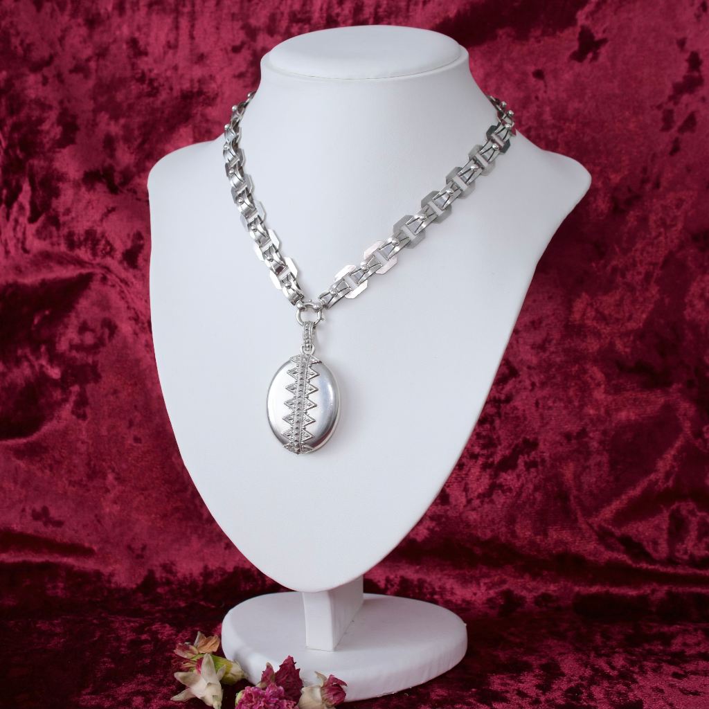 Victorian Sterling Silver Locket and Bookchain Collar Circa 1880-90