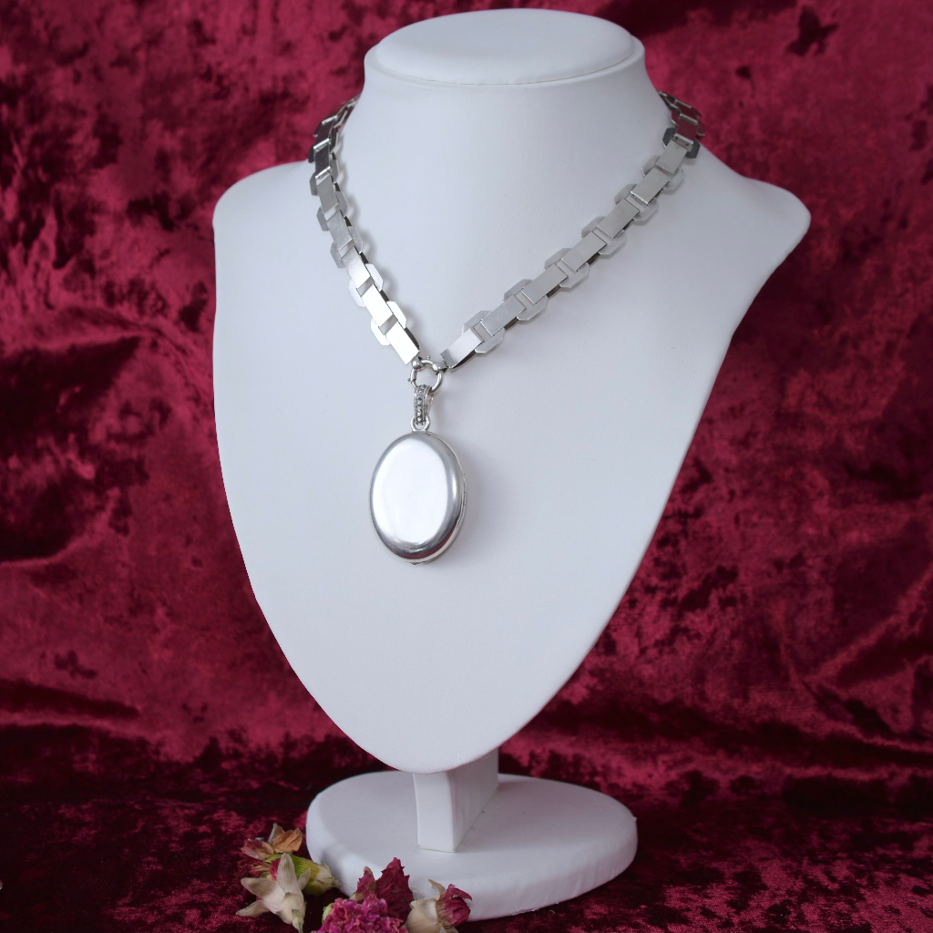 Victorian Sterling Silver Locket and Bookchain Collar Circa 1880-90