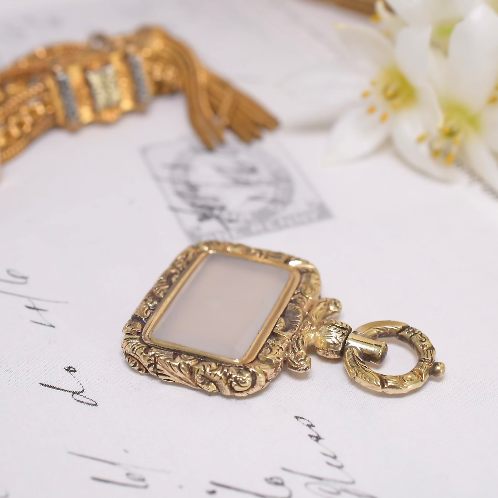 Antique Victorian *Gold Cased* Chalcedony Fob Pendant Circa 1890