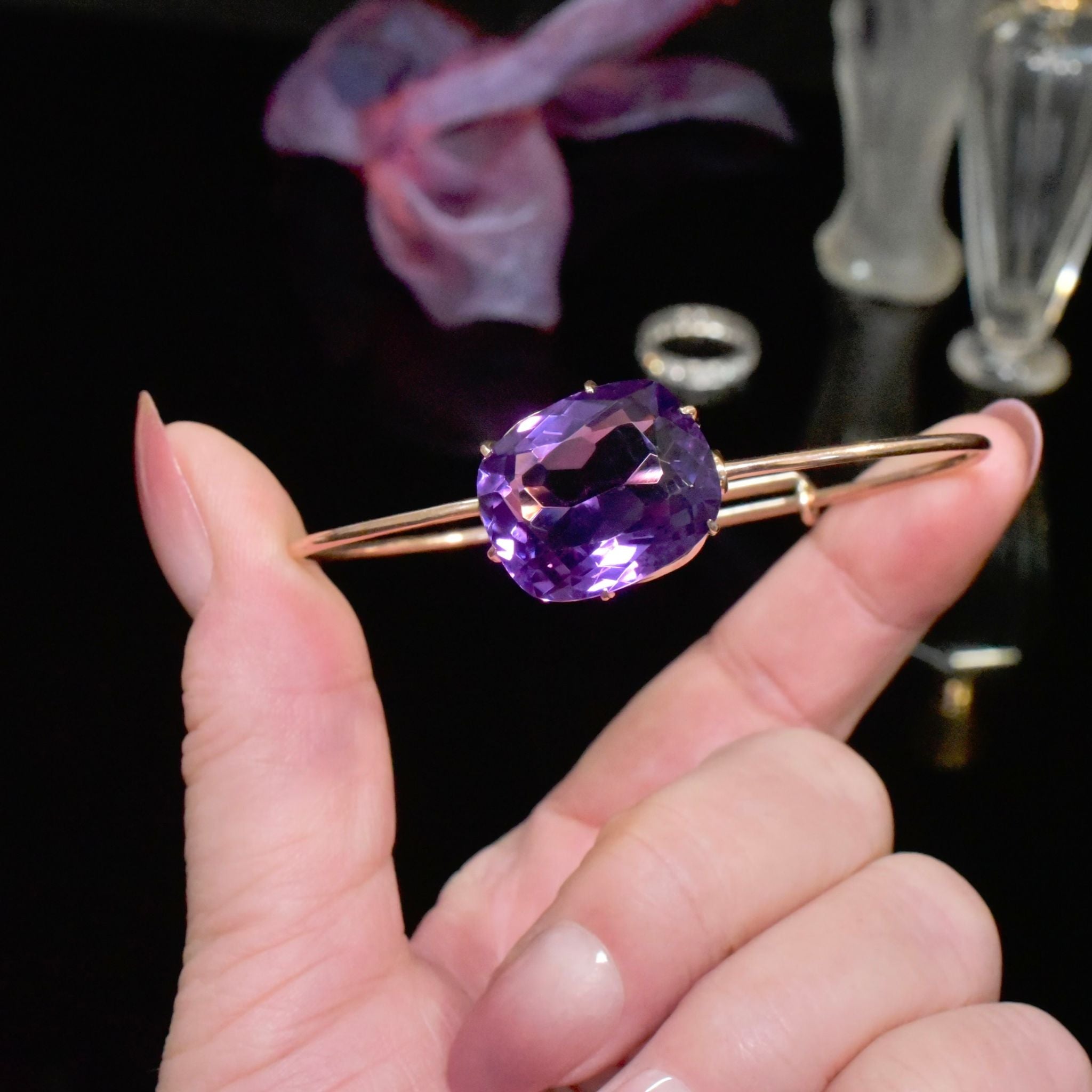 Superb Antique Australian 9ct Rose Gold Amethyst Bangle Circa 1910