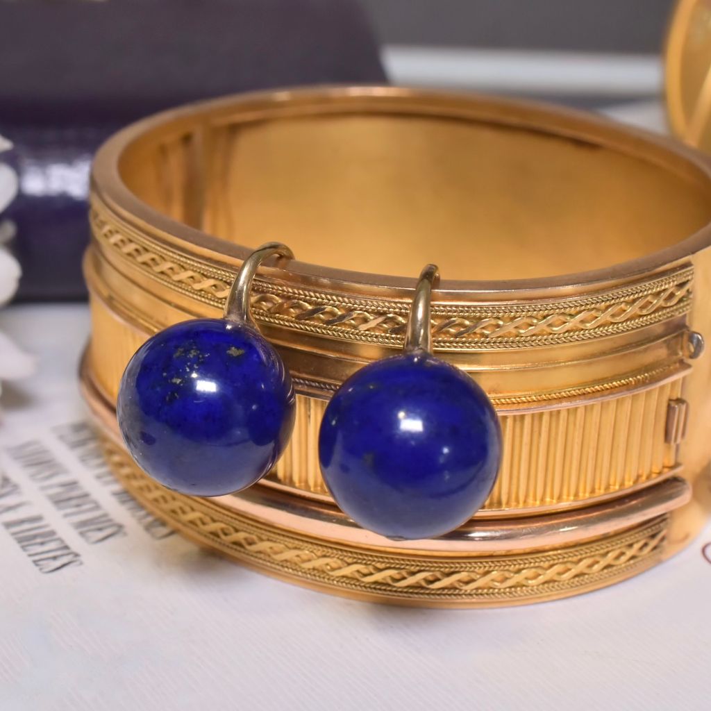 Contemporary 9ct Yellow Gold And Lapis Lazuli Earrings