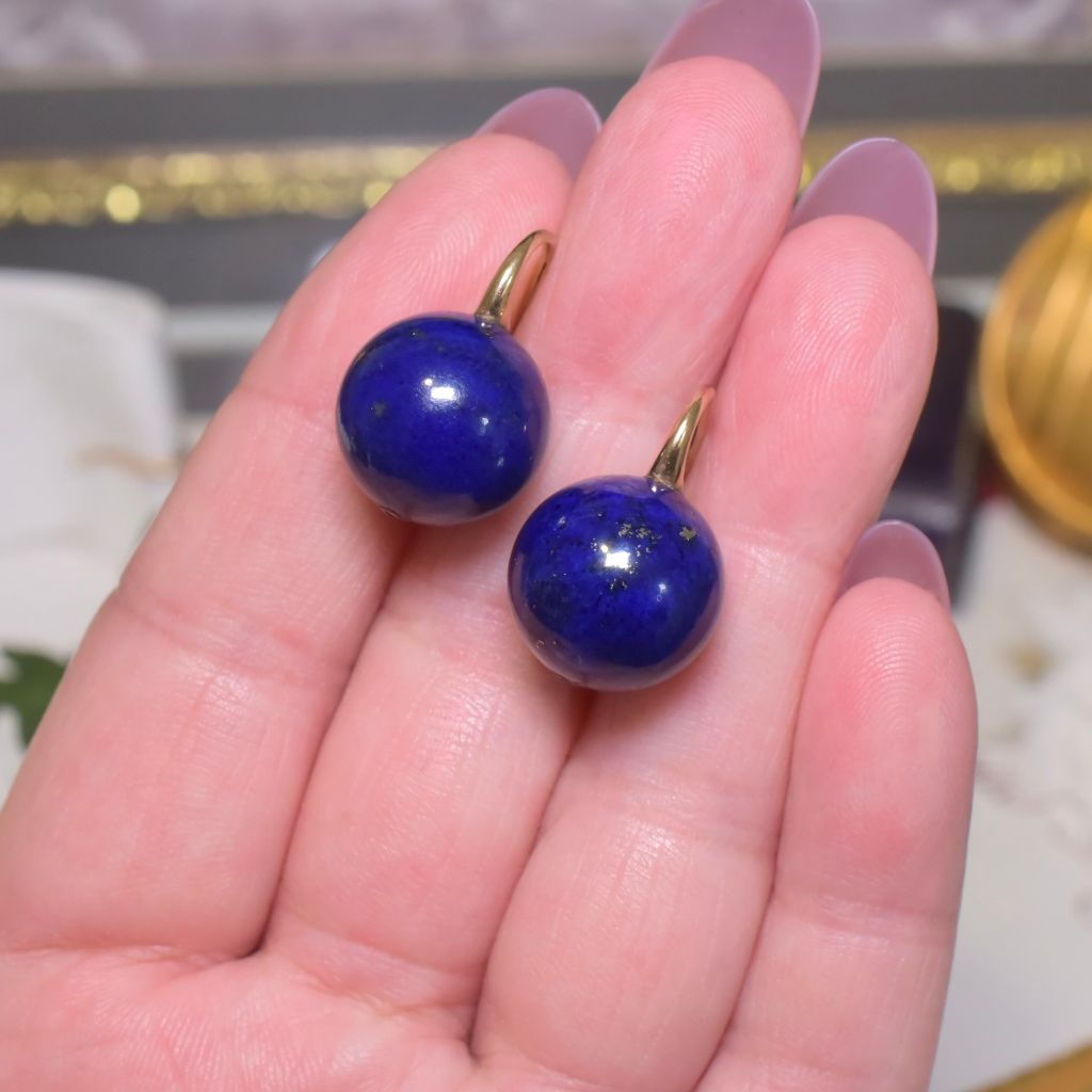 Contemporary 9ct Yellow Gold And Lapis Lazuli Earrings