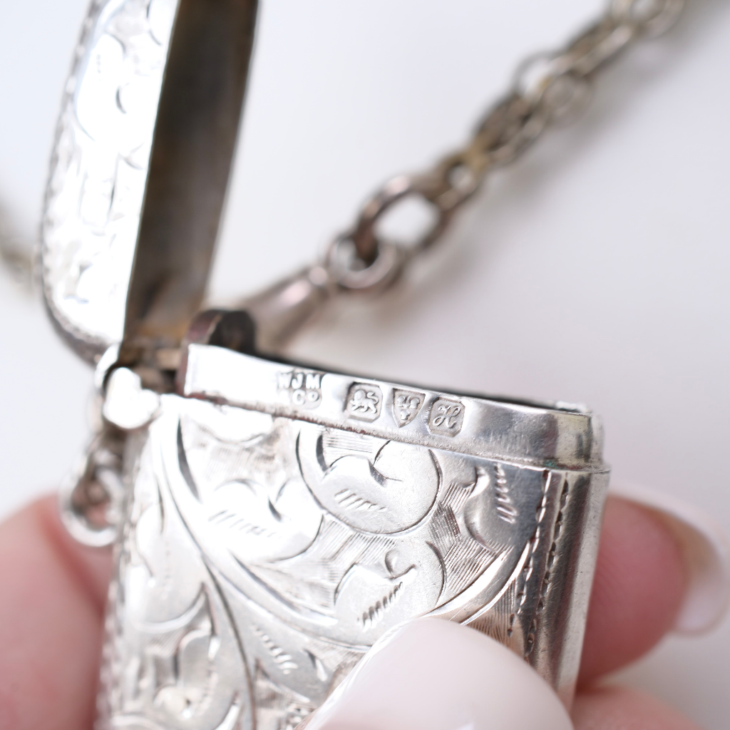 Antique Sterling Silver Vesta Case By W J Myott - 1908