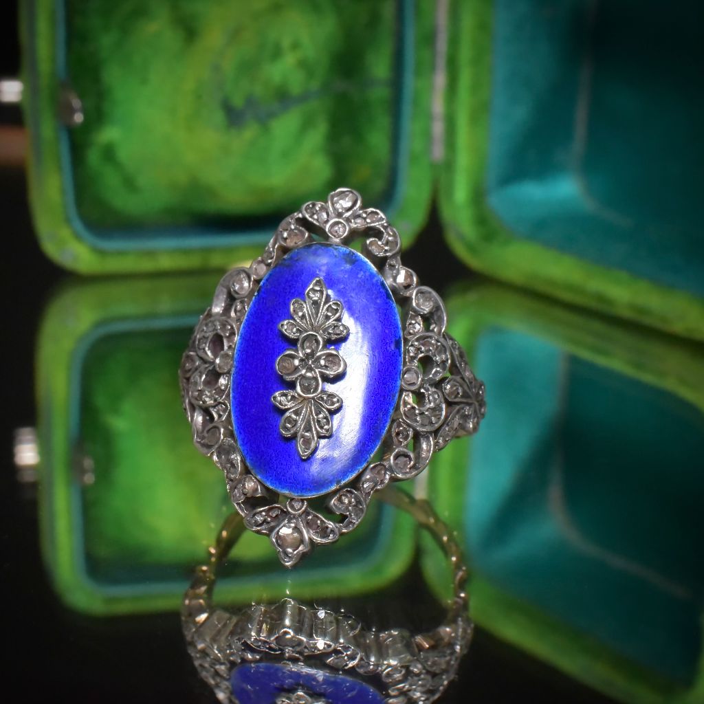 Antique Georgian 9ct And Silver Diamond Enamel ‘Bague Au Firmament’ Ring Circa 1790-1800