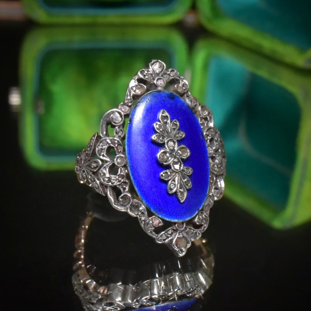 Antique Georgian 9ct And Silver Diamond Enamel ‘Bague Au Firmament’ Ring Circa 1790-1800