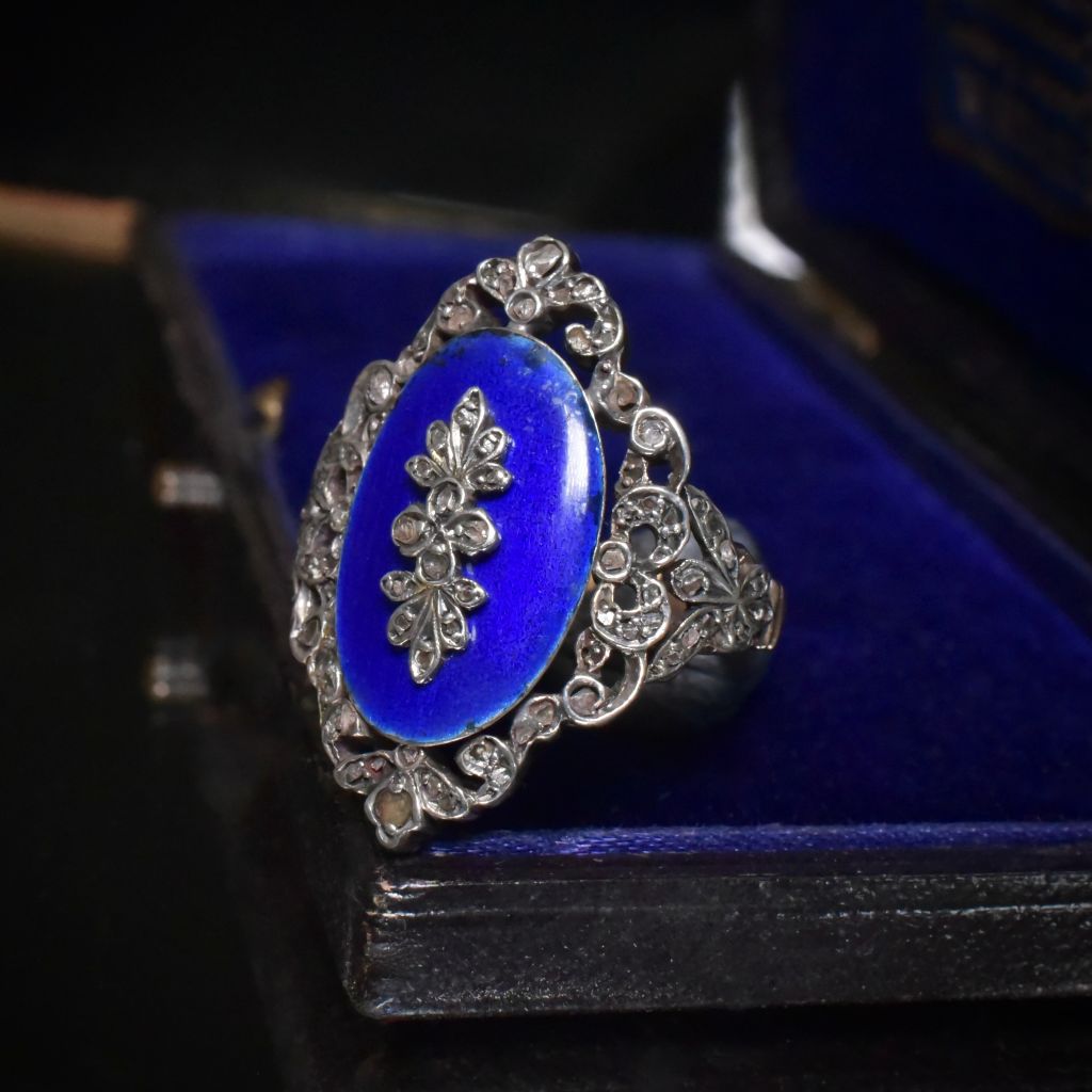 Antique Georgian 9ct And Silver Diamond Enamel ‘Bague Au Firmament’ Ring Circa 1790-1800