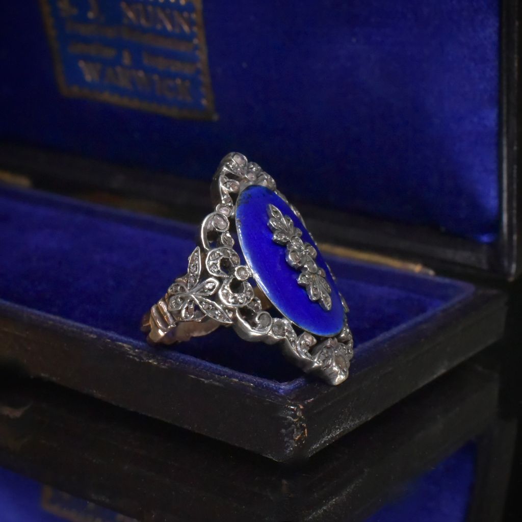 Antique Georgian 9ct And Silver Diamond Enamel ‘Bague Au Firmament’ Ring Circa 1790-1800