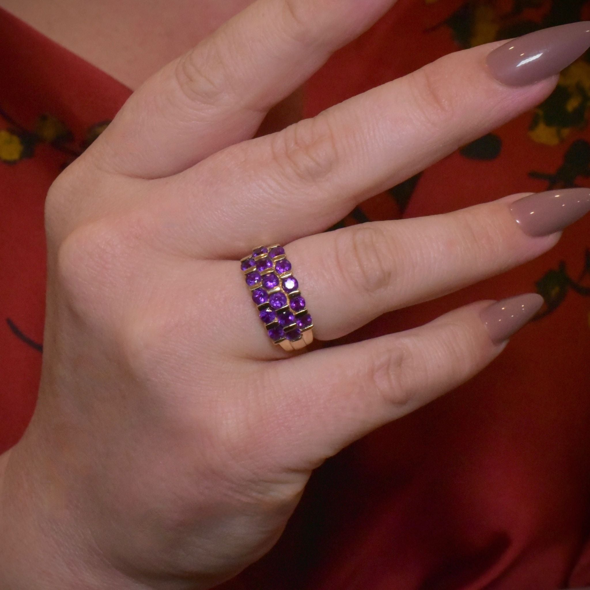 Modern 9ct Yellow Gold And Amethyst Ring - Birmingham 1999