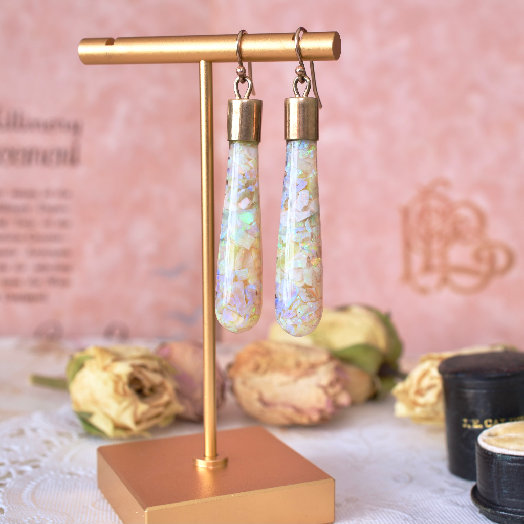 Antique Australian 9ct Rose Gold Opal Phial/Vial Earrings Circa 1900’s