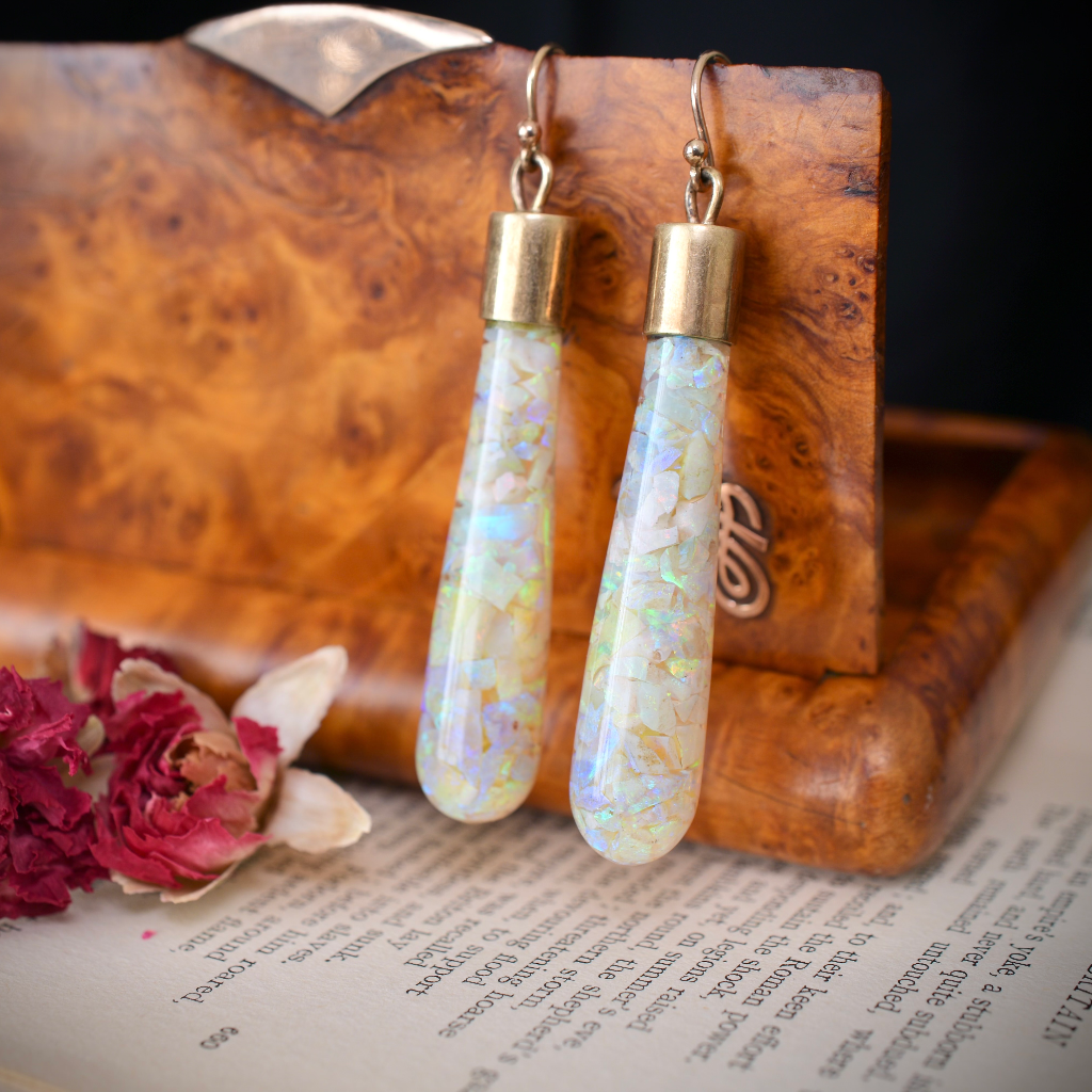 Antique Australian 9ct Rose Gold Opal Phial/Vial Earrings Circa 1900’s