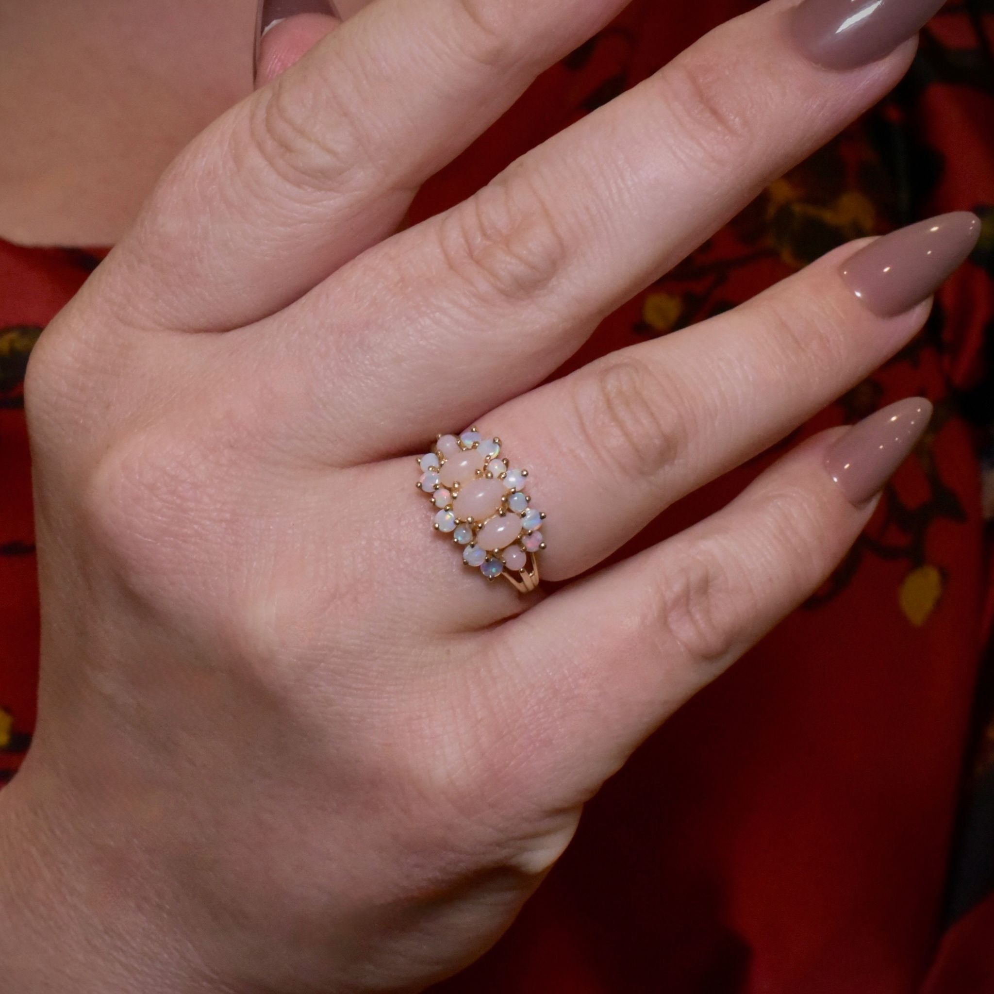 Modern 9ct Yellow Gold Pink Opal And Crystal Opal Ring - Birmingham 2003