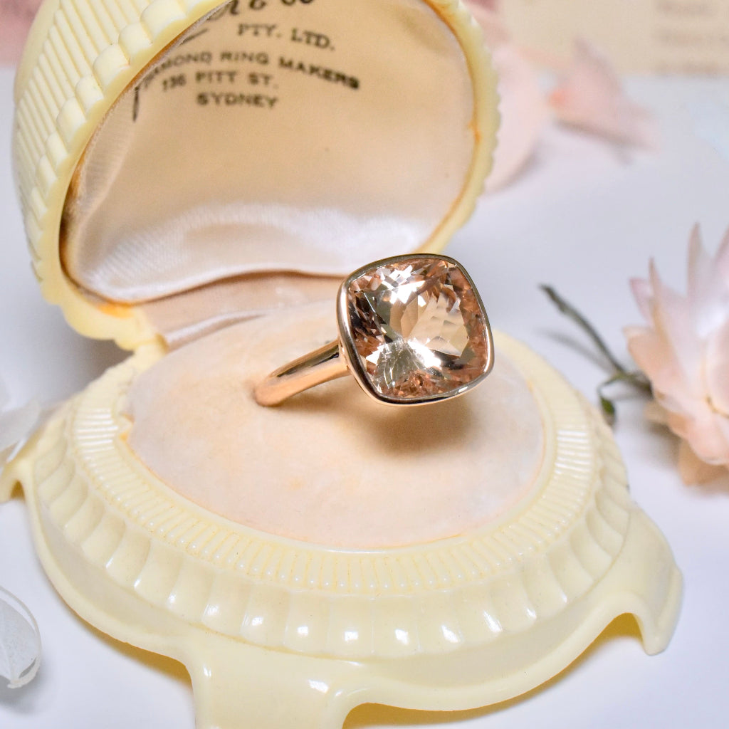 Modern 18ct Rose Gold Cushion-Cut Morganite Ring
