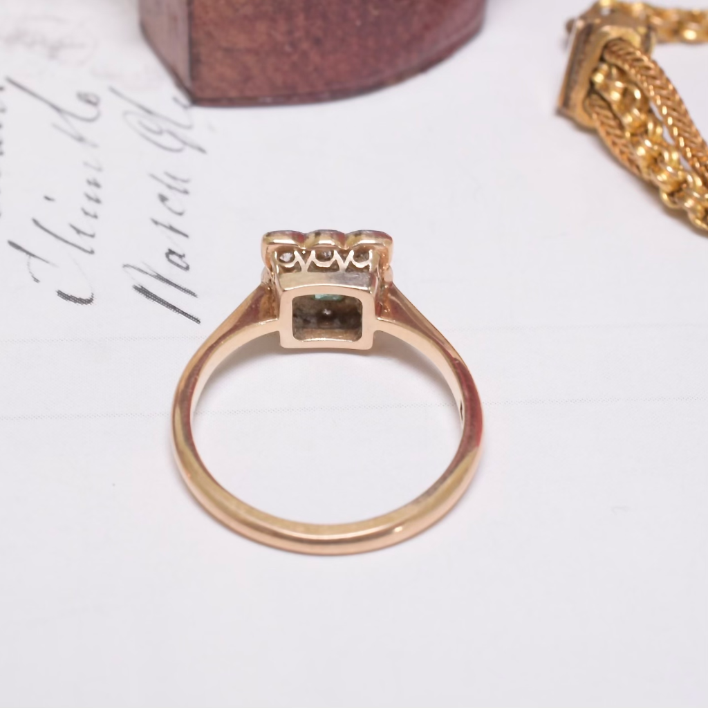 Antique Edwardian Era 18ct Yellow Gold Platinum Emerald And Diamond Ring