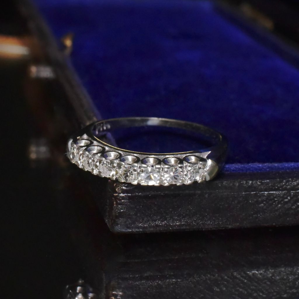 Vintage 14ct White Gold Seven Diamond ‘Half Hoop’ Ring Circa 1940-50’s