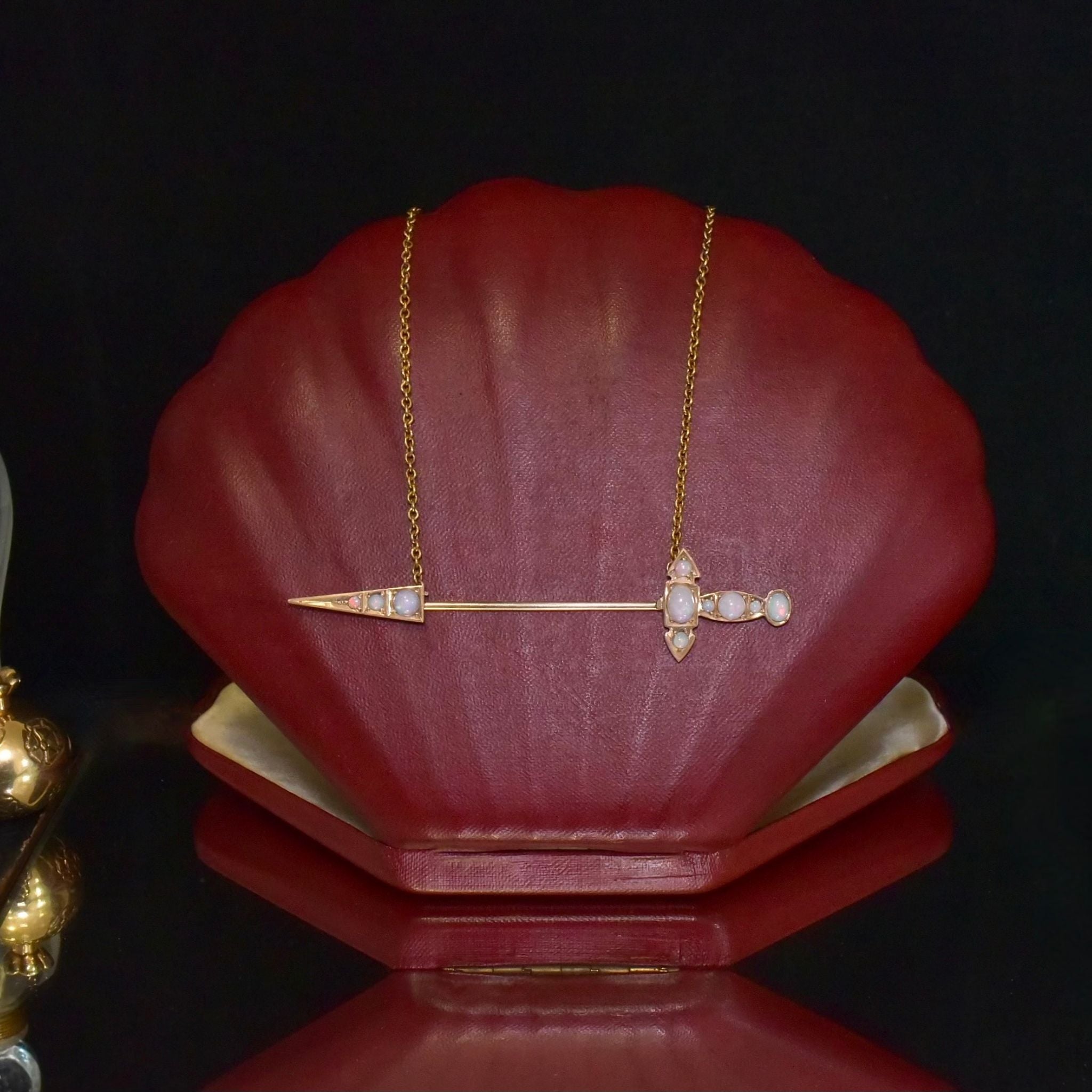 Superb Antique Australian 9ct Rose And Yellow Gold Solid White Opal ‘Jabot’ Pendant Necklace Circa 1900-1915