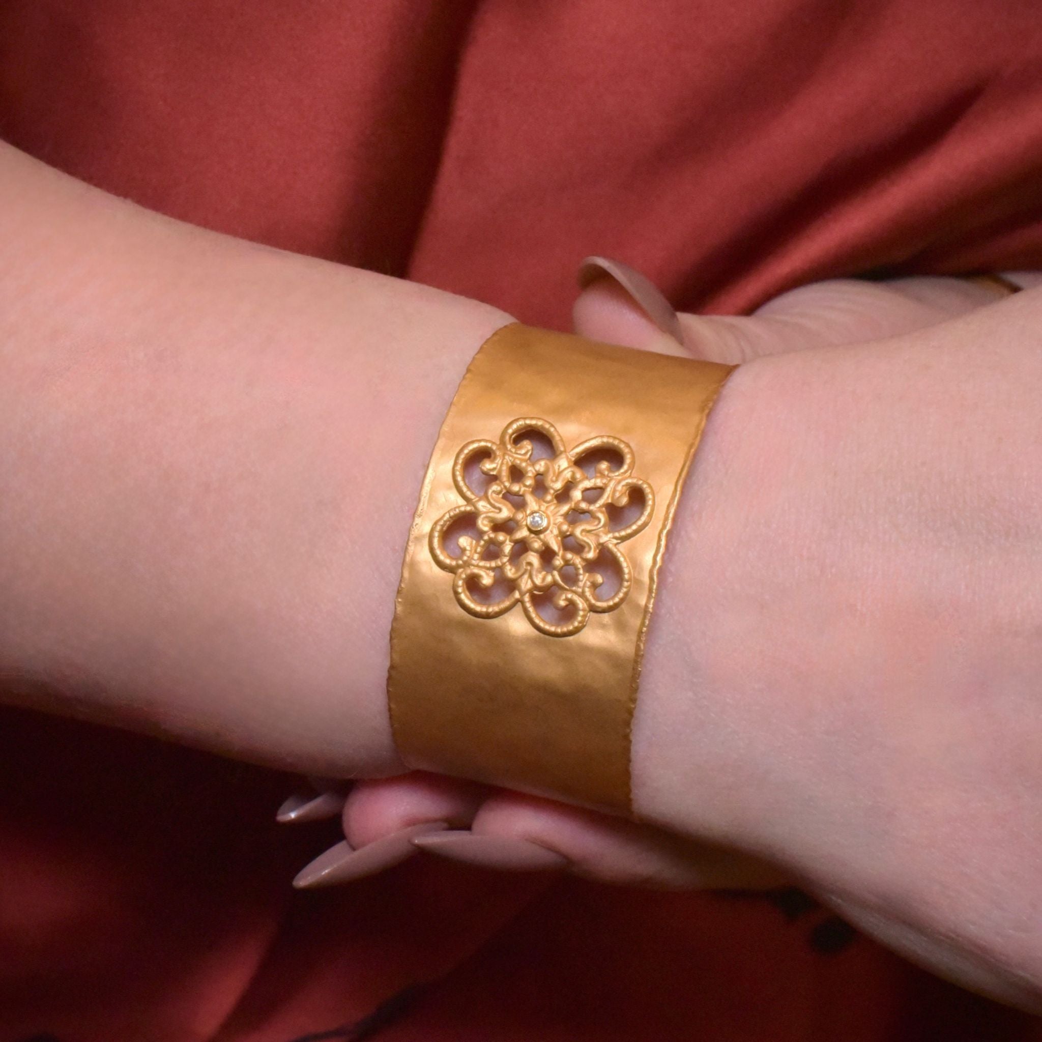Superb Designer 14ct Satin Finish Diamond Cuff Bangle - ‘Marika’ Desert Gold Collection Valuation Certificate Included In Purchase For $12,650 AUD
