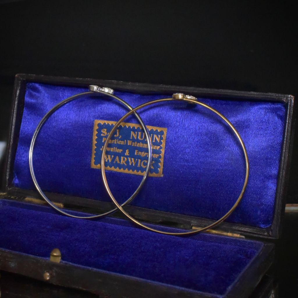 Modern Pair Of 9ct Yellow, And 9ct White Gold And Diamond Heart Bangles