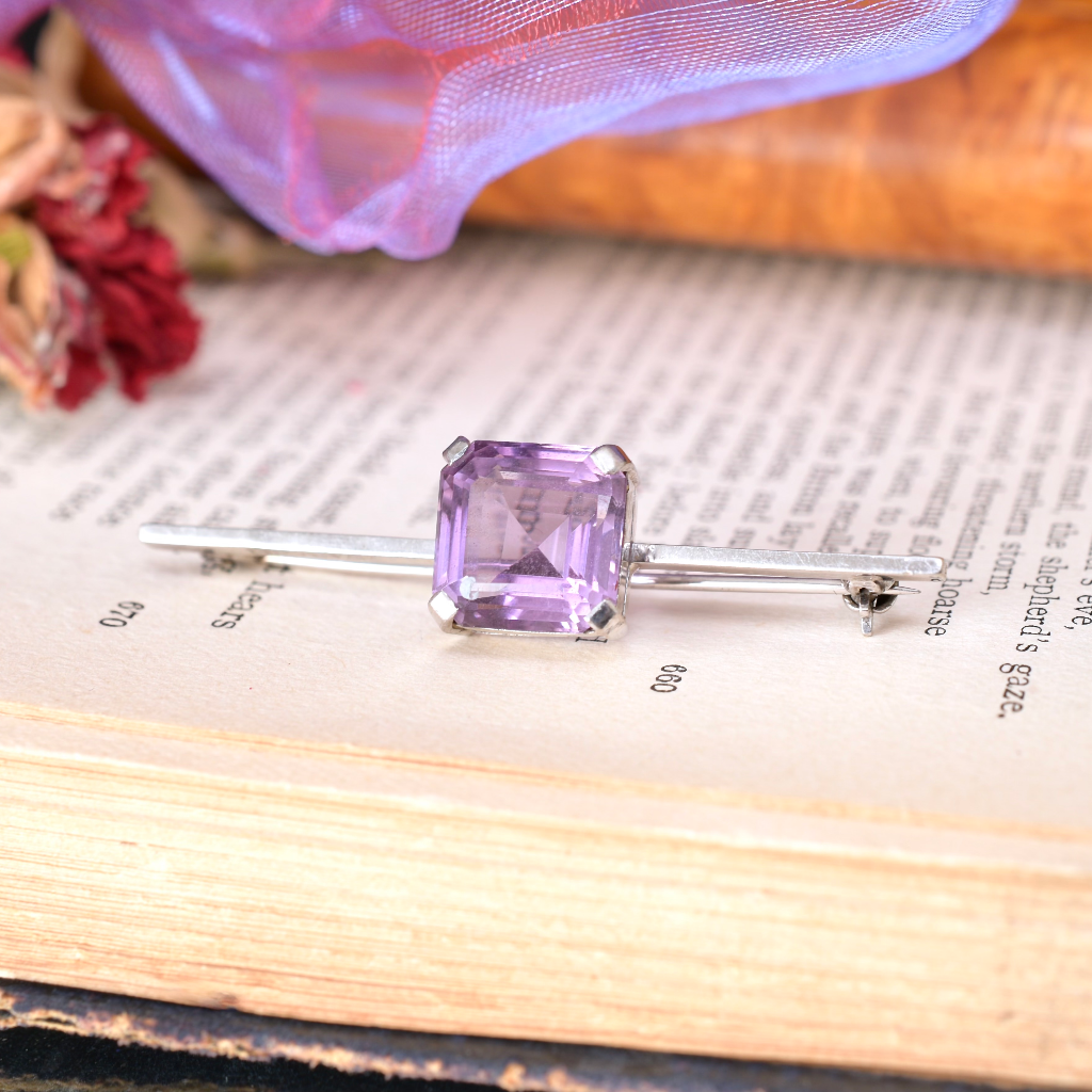 Vintage Australian Art Deco/Retro Era 9ct White Gold And Amethyst Brooch By ‘Catanach’
