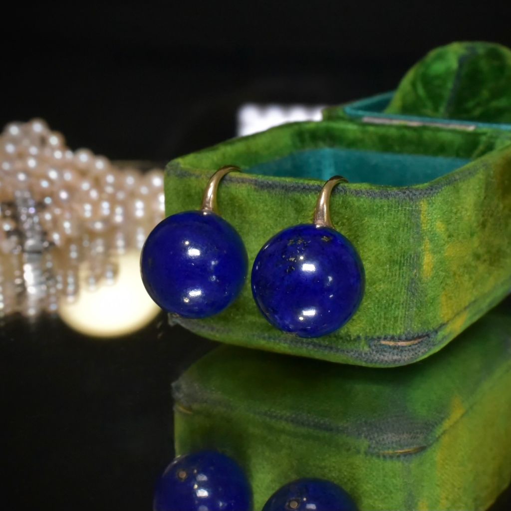 Contemporary 9ct Yellow Gold And Lapis Lazuli Earrings