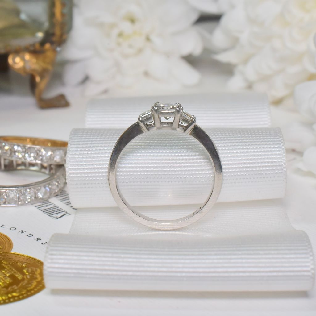 Modern Solid Platinum Princess-Cut Three Diamond Ring 0.63ct