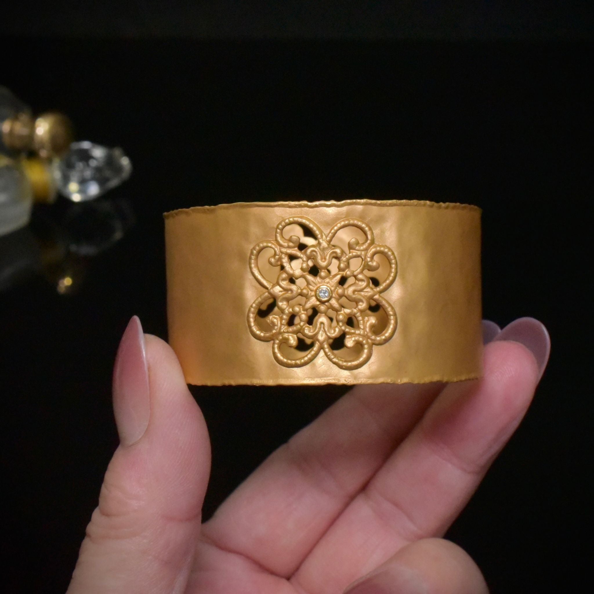 Superb Designer 14ct Satin Finish Diamond Cuff Bangle - ‘Marika’ Desert Gold Collection Valuation Certificate Included In Purchase For $12,650 AUD