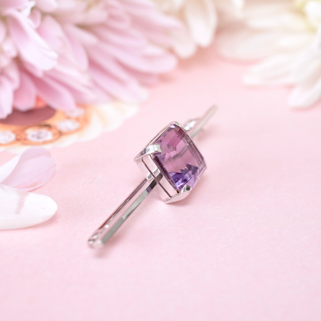 Vintage Australian Art Deco/Retro Era 9ct White Gold And Amethyst Brooch By ‘Catanach’