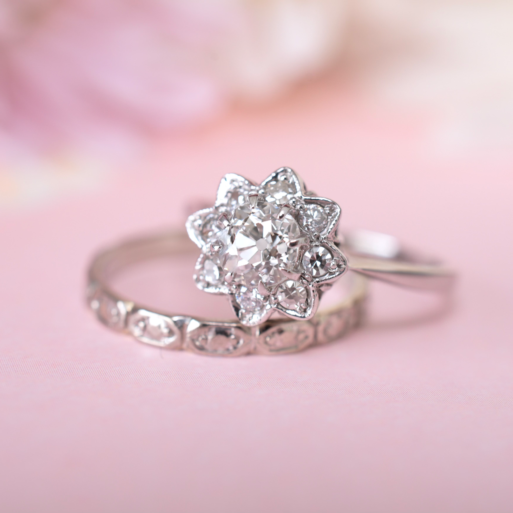 Antique Edwardian Era 18ct White Gold And Diamond ‘Daisy’ Ring Circa 1915-25 Independent Valuation Included For $6,000 AUD