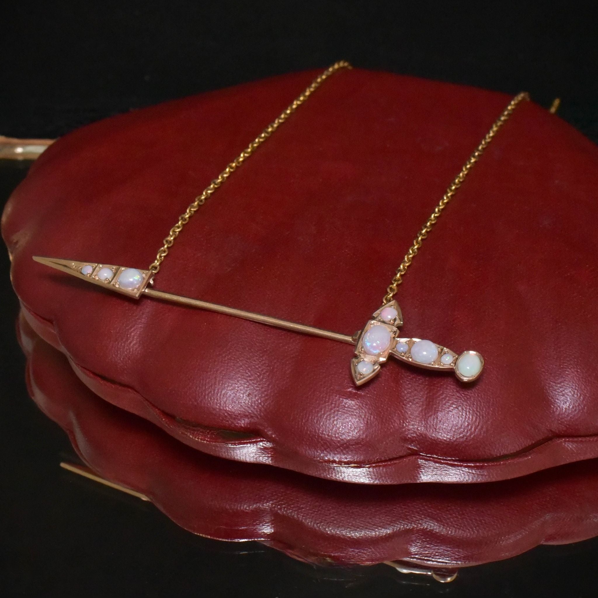 Superb Antique Australian 9ct Rose And Yellow Gold Solid White Opal ‘Jabot’ Pendant Necklace Circa 1900-1915