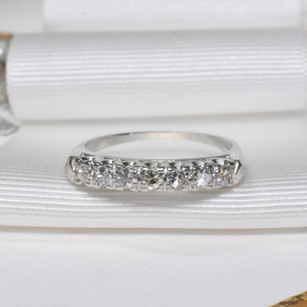 Vintage 14ct White Gold Seven Diamond ‘Half Hoop’ Ring Circa 1940-50’s