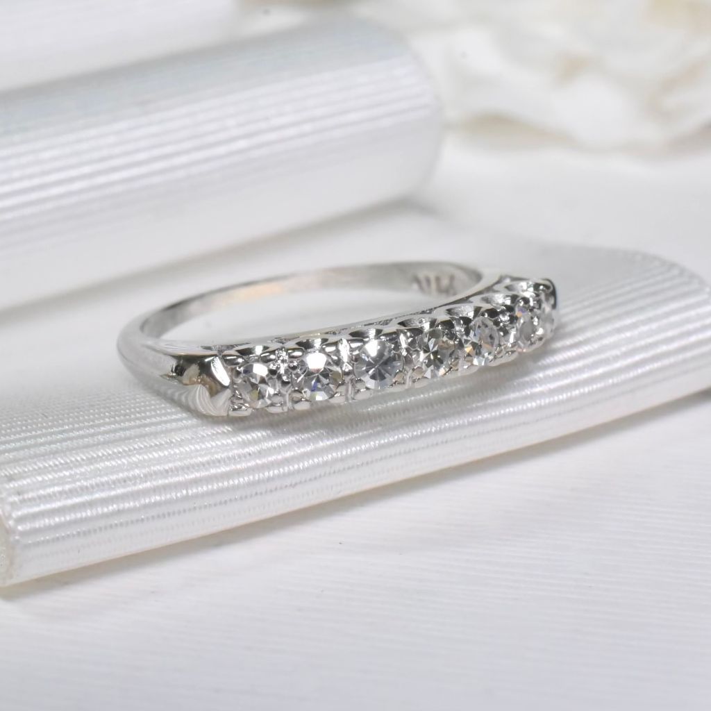Vintage 14ct White Gold Seven Diamond ‘Half Hoop’ Ring Circa 1940-50’s