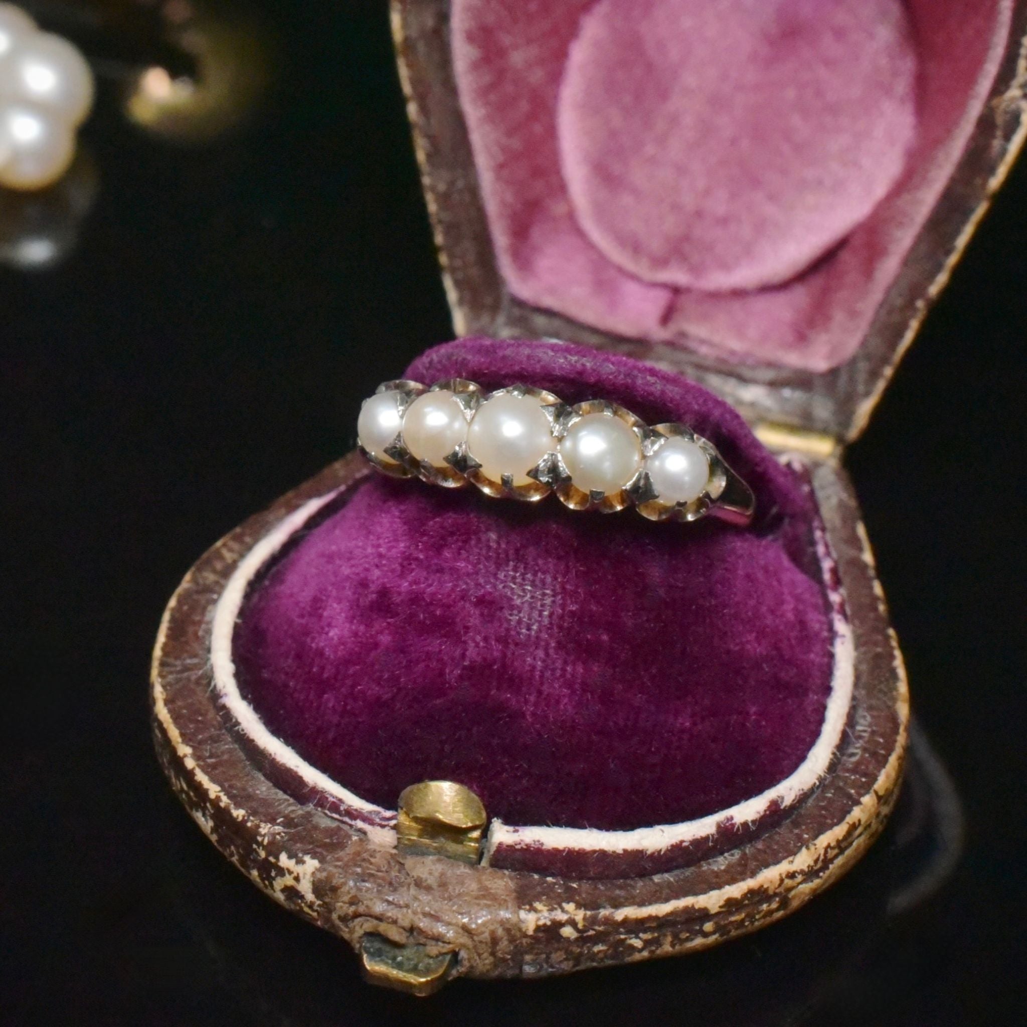 Antique Australian Edwardian 18ct Gold Pearl Half Hoop Ring - Circa 1910