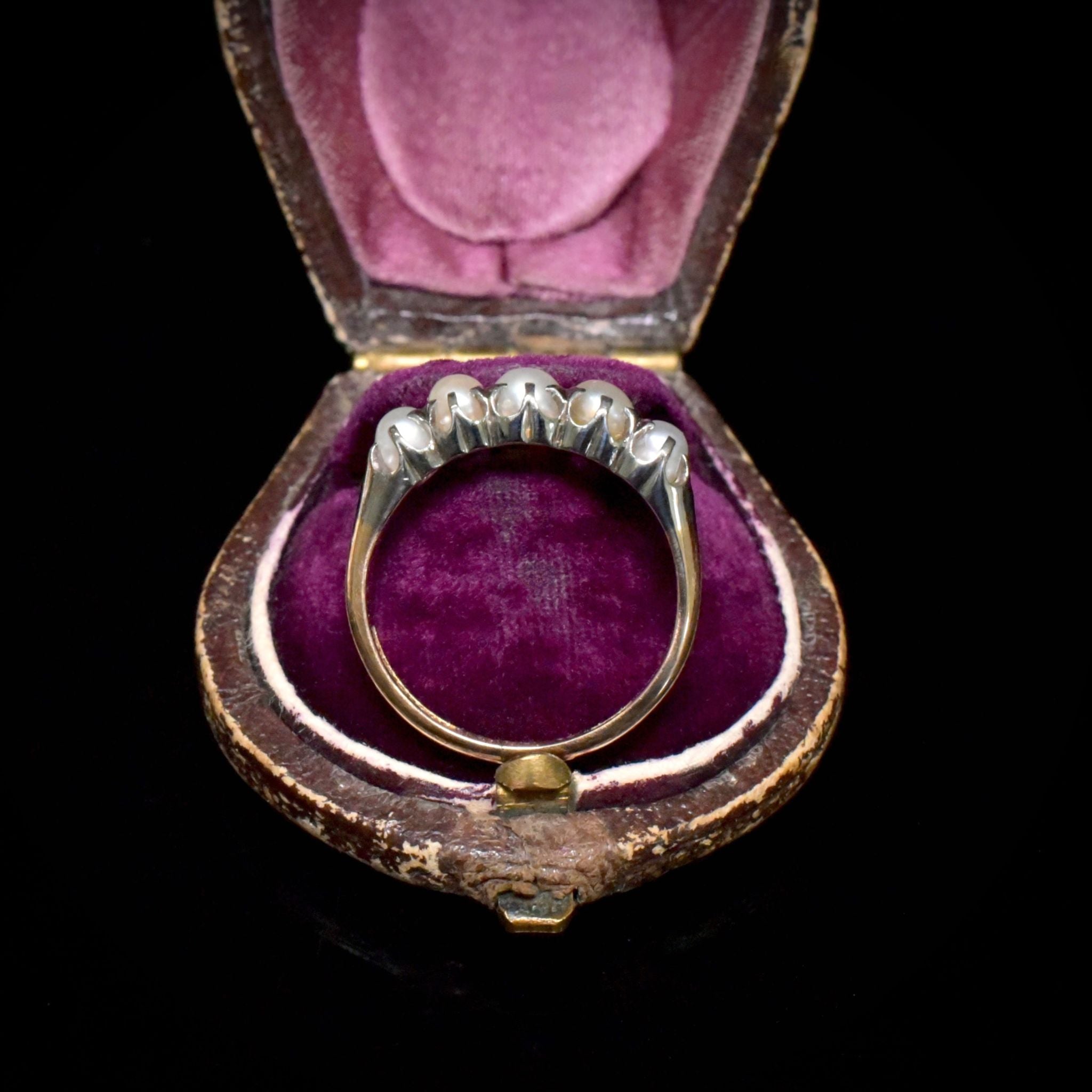 Antique Australian Edwardian 18ct Gold Pearl Half Hoop Ring - Circa 1910