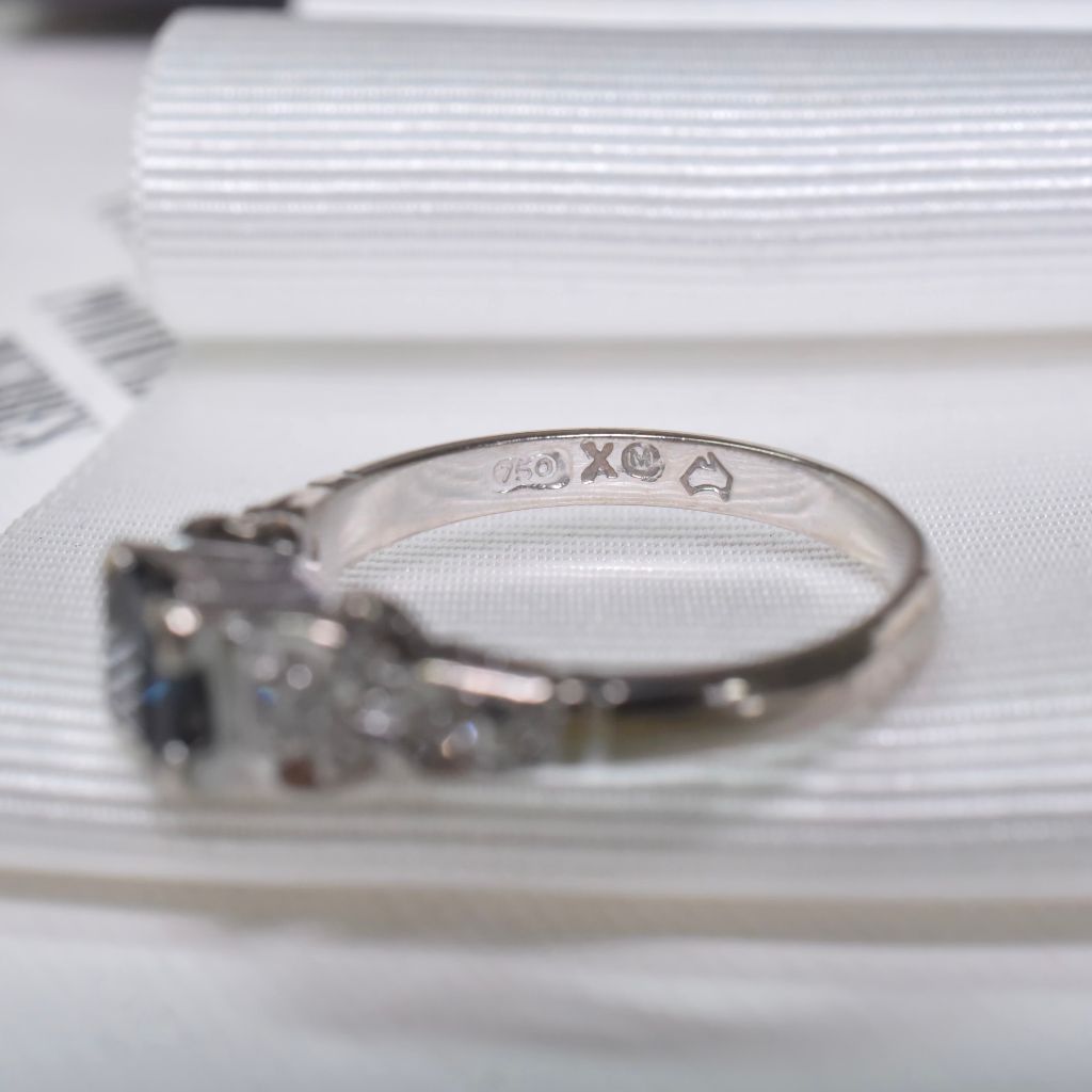 Vintage Australian 18ct White Gold Natural Sapphire And Diamond Ring