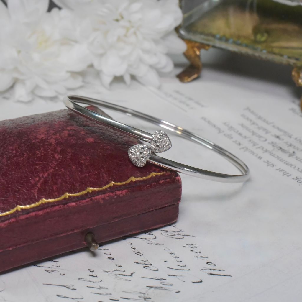Modern Pair Of 9ct Yellow, And 9ct White Gold And Diamond Heart Bangles