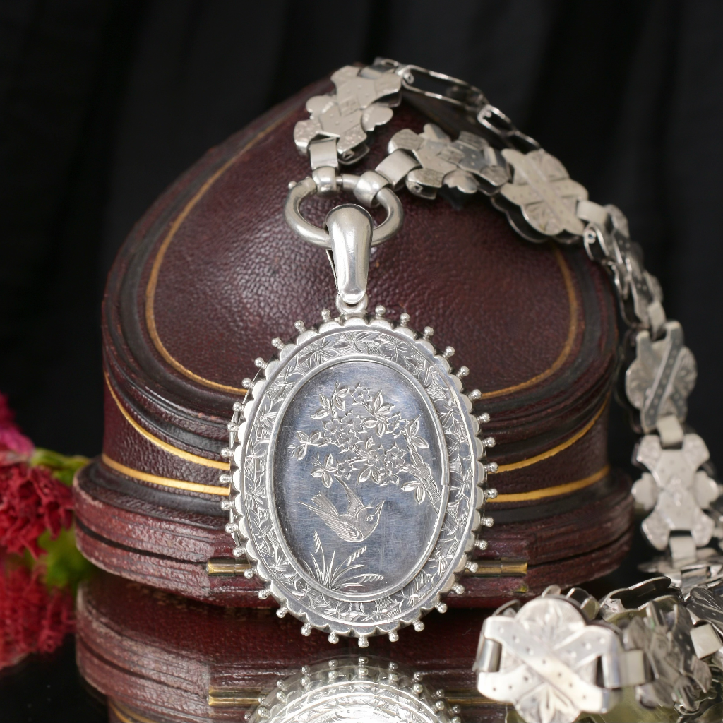 Victorian Sterling Silver Locket And Bookchain Hallmarked For 1881