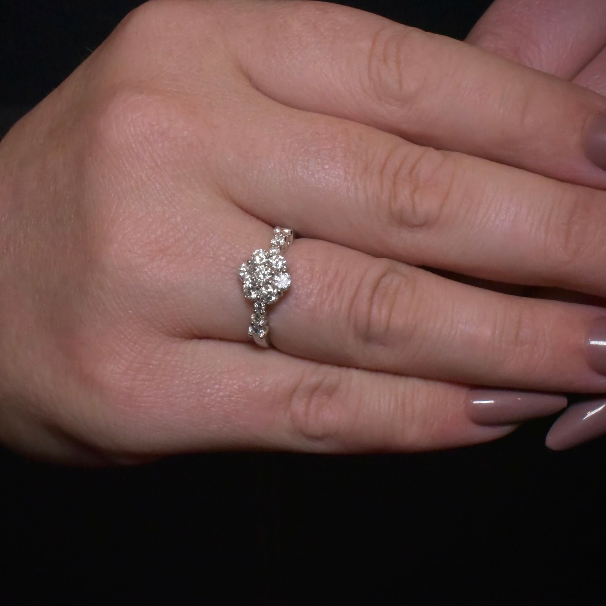 Contemporary 18ct White Gold And Diamond ‘Daisy’ Cluster Ring - 0.85ct