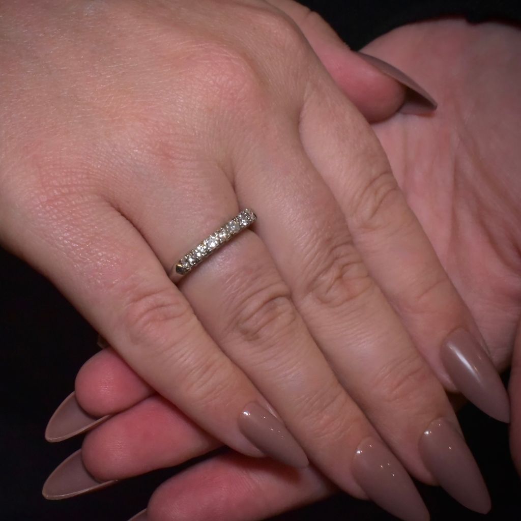 Vintage 14ct White Gold Seven Diamond ‘Half Hoop’ Ring Circa 1940-50’s